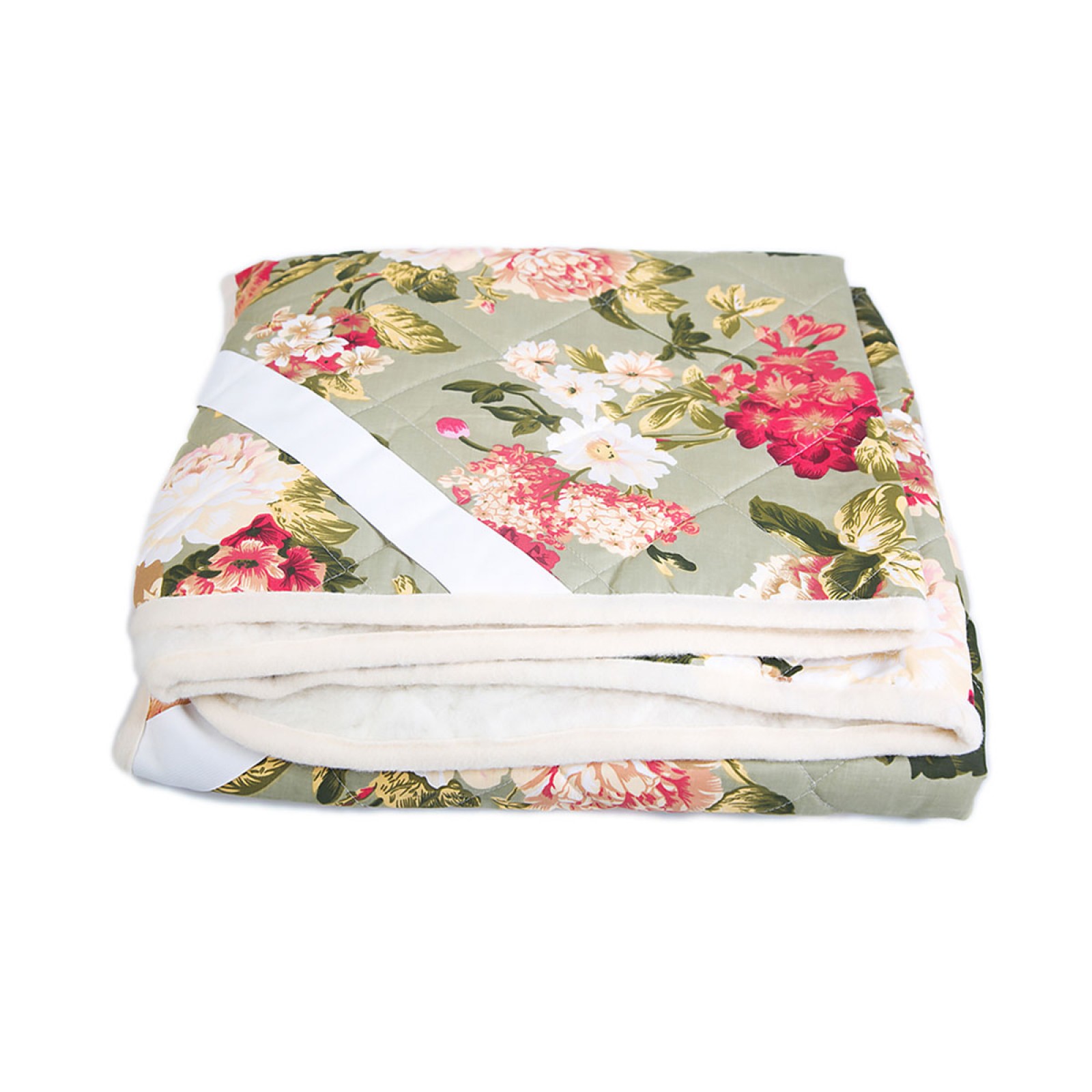 Одеяло из овечьей шерсти «Цветы» 145x200 с покрытием поликоттон